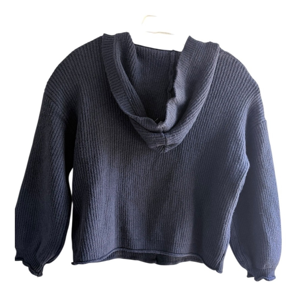 Minimalist Unbranded Cardigan Sweater Relaxed 1XL Navy Blue Ribbed Knit Hooded - Picture 4 of 5